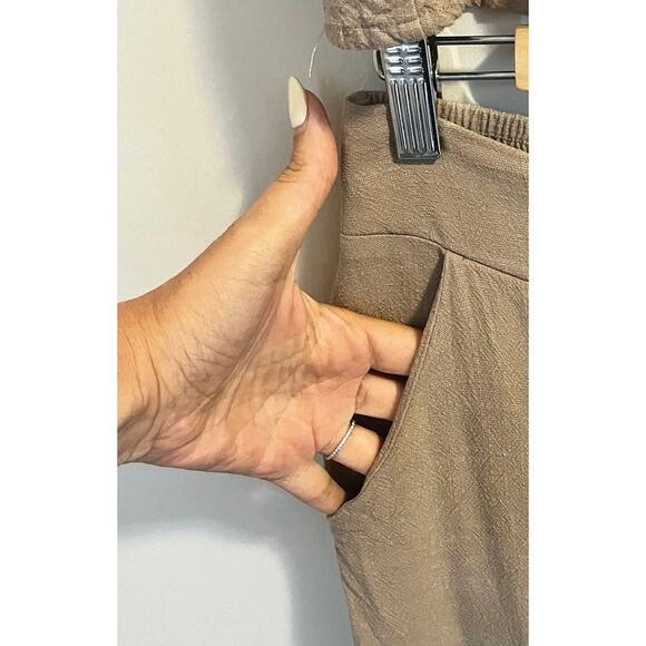 Anrabess 2 Piece Set Tank Crop Button Back Top Cropped Wide Leg Pants Khaki sz S - Picture 8 of 8